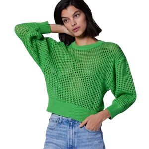 Equipment Esme Green Open Stitch Cropped Sweater | Size XL